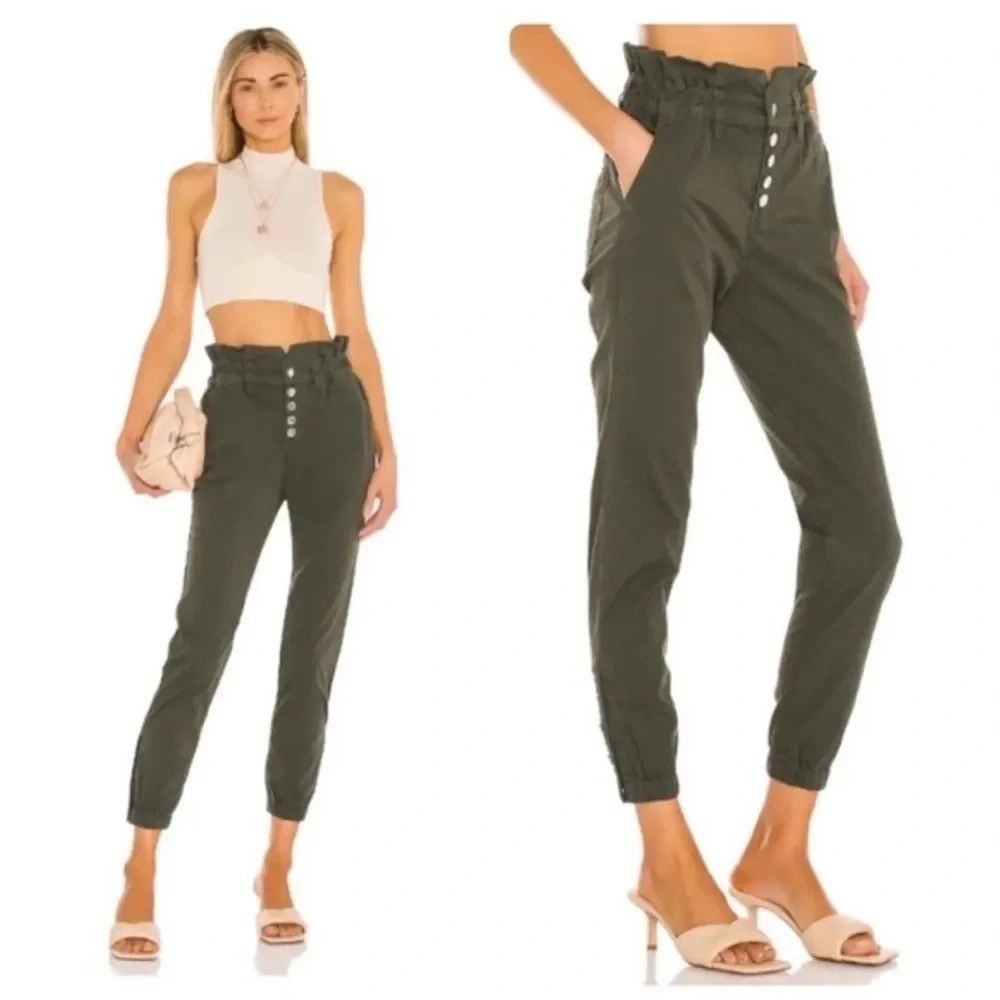 Veronica Beard $298 Jeans Tedi Tapered High-Rise Button Fly Pants Size 27 Green